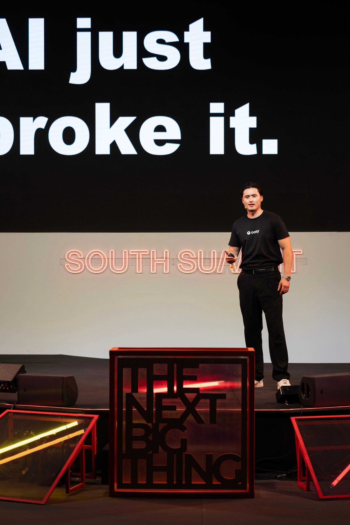 Choy Travers speaking on stage